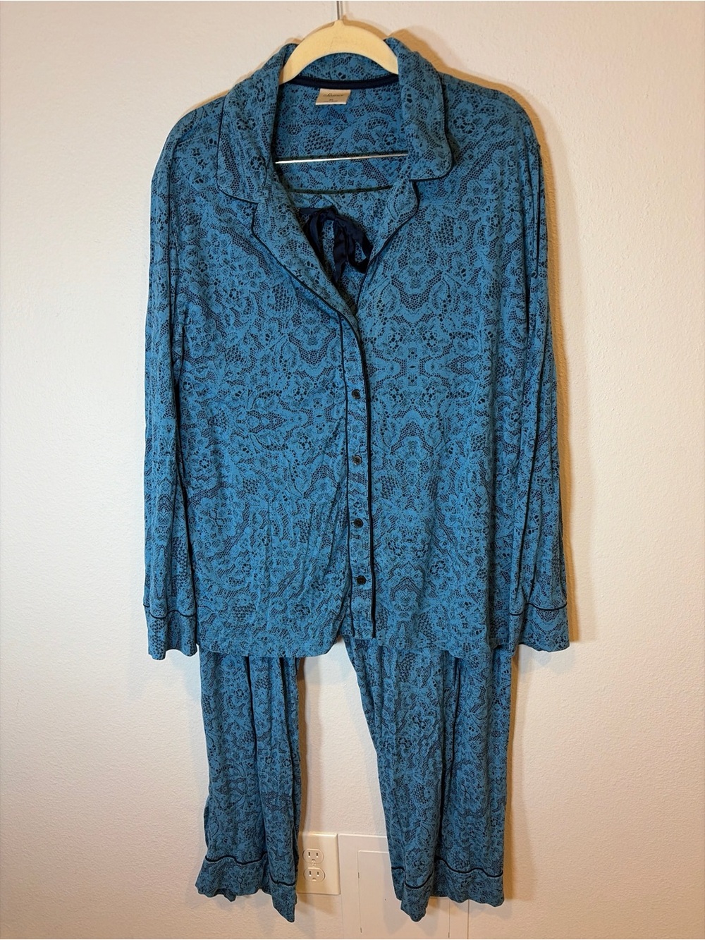 SOMA Cool Nights Blue Black 2 Piece Pajama Set Size XL Top XXL Pants Loungewear
